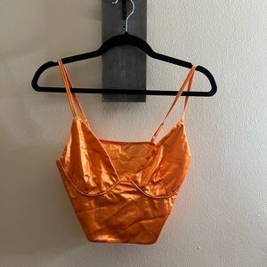 Orange silky bustier top